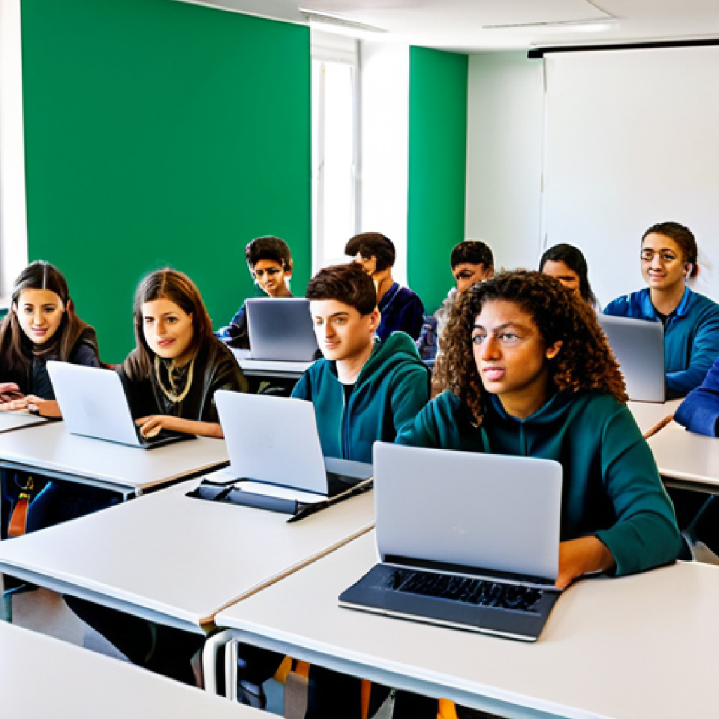 자율적 교육 방법론의 사회적 영향 - **
"A bright and modern classroom in Portugal, filled with students working collaboratively on a pr...