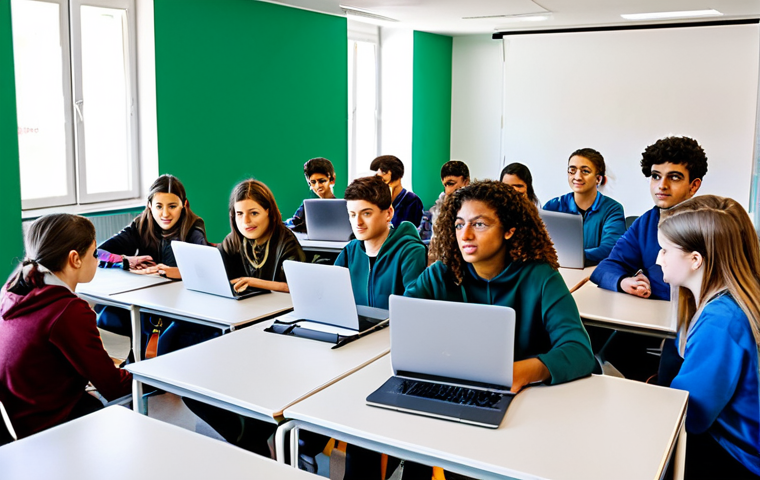 자율적 교육 방법론의 사회적 영향 - **
"A bright and modern classroom in Portugal, filled with students working collaboratively on a pr...