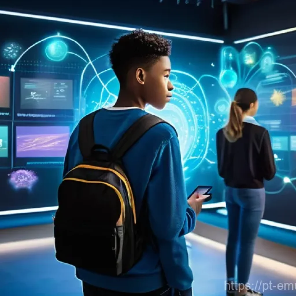 자율적 교육 방법론의 교육 경영적 측면 - **A Diverse Student Navigating a Personalized Digital Learning Universe:**
A vibrant, futuristic...