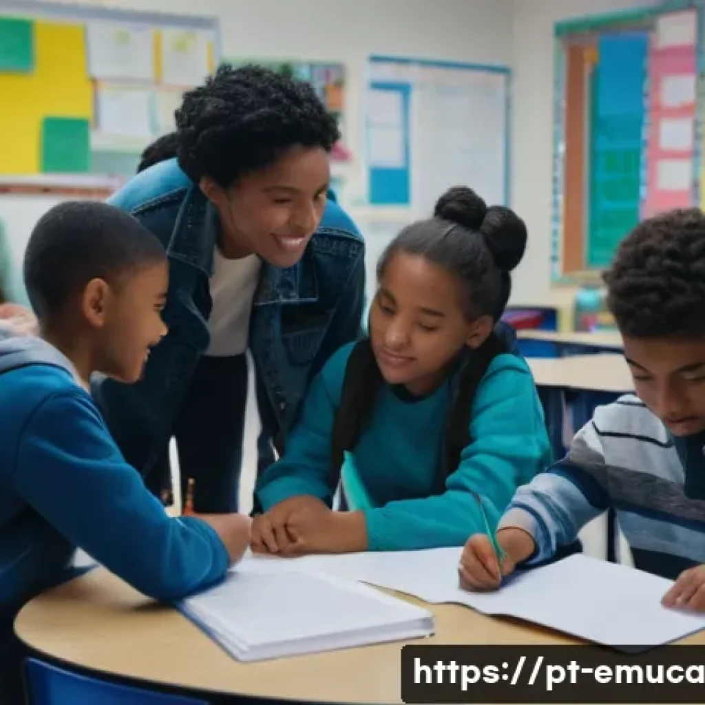 자율적 교육 방법론의 글로벌 사례 - A lively democratic school classroom scene in the United States featuring diverse students and teach...