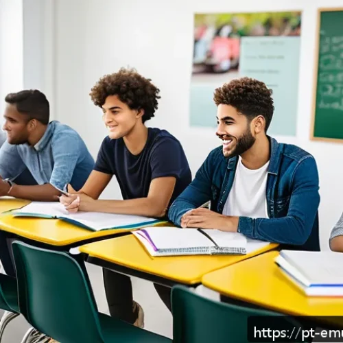 Home 32 자율적 교육에서의 피드백 중요성 - A modern Brazilian classroom scene showing diverse young adults engaged in a collaborative feedback ...