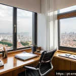 Home 23 자율적 학습을 위한 자기 관리 기술 - A cozy, well-organized study corner in a modern Brazilian apartment, featuring a clean wooden desk w...